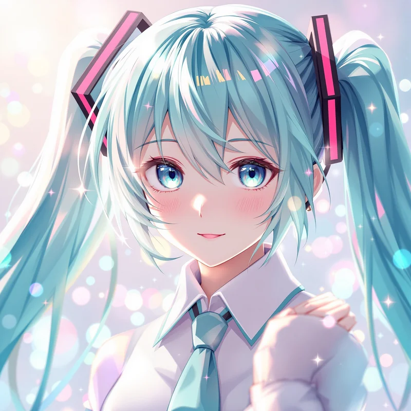 Miku anime avatar portrait with neon glow lighting for social media avatar