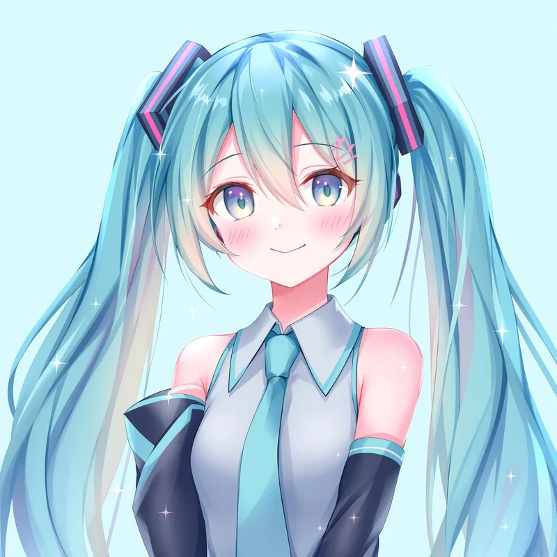 Hatsune Miku PFP portrait with cyber style lighting for messaging profile icon