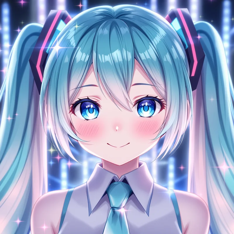 neon Miku avatar image with digital gradient background for avatar display