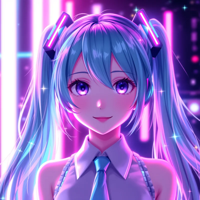 future Miku profile avatar with vibrant blue tones for anime profile display