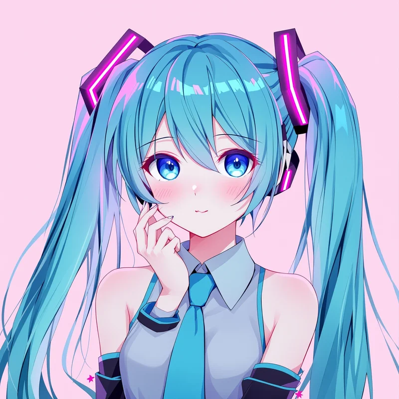 digital Miku anime portrait with cyber style lighting for profile picture use