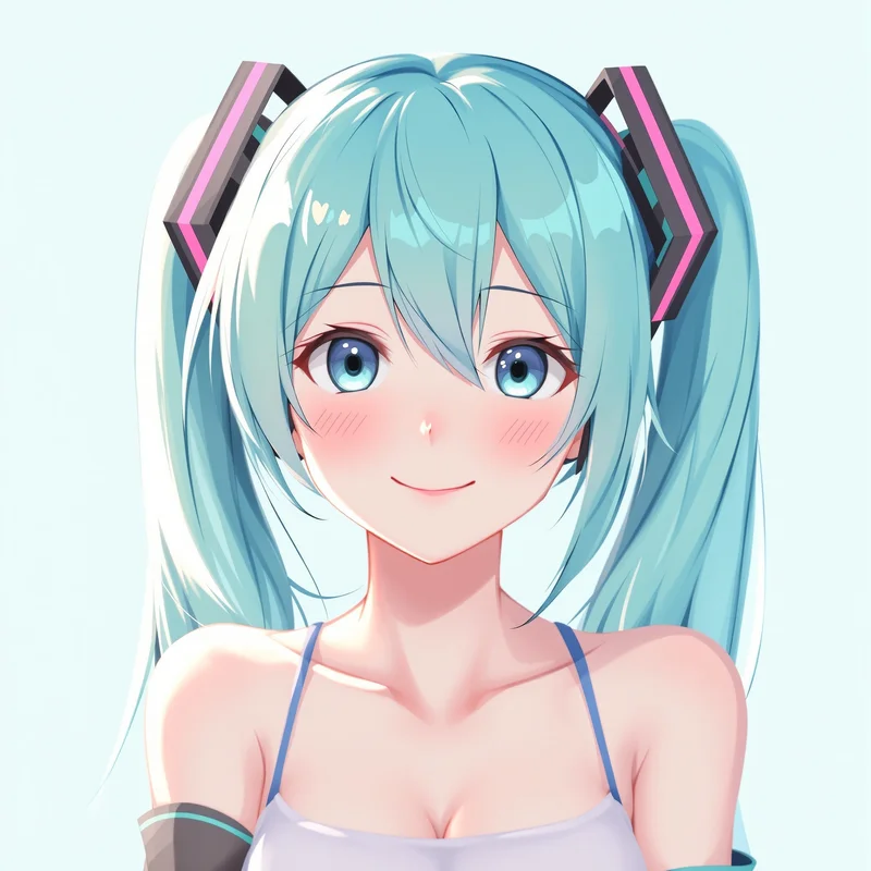 digital Miku anime portrait with cyber style lighting for aesthetic profile icon