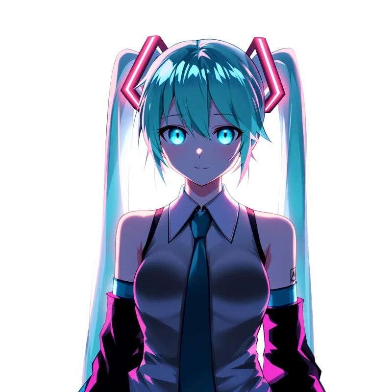 Miku anime avatar portrait with soft hologram lighting for futuristic PFP design