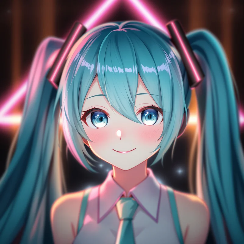Vocaloid Miku profile picture with neon glow lighting for aesthetic profile icon