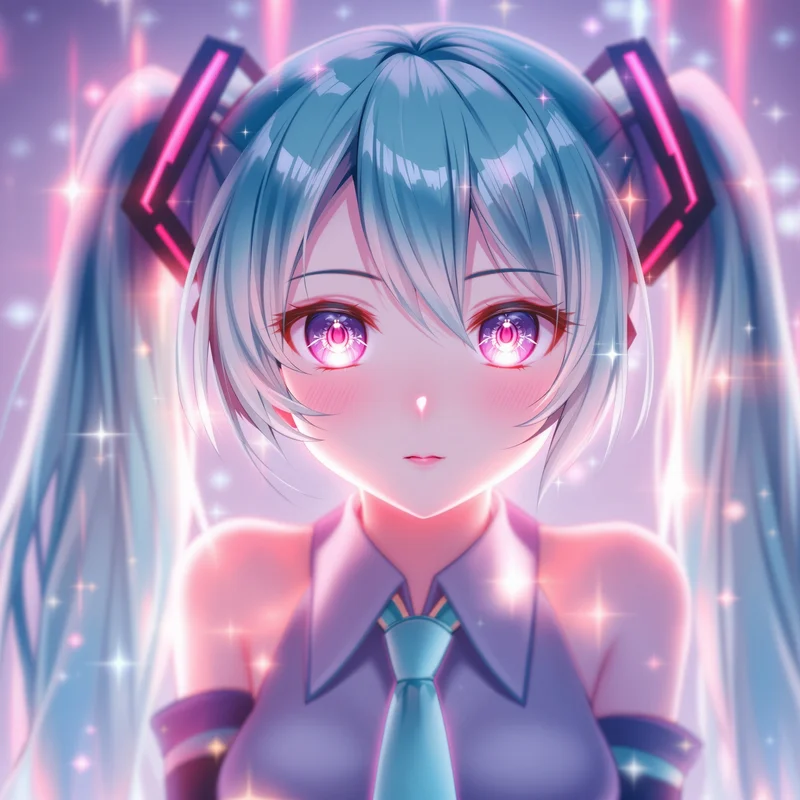 glowing Miku portrait with cyber style lighting for anime profile display