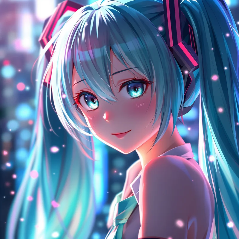 Hatsune Miku PFP portrait with cyber style lighting for futuristic PFP design