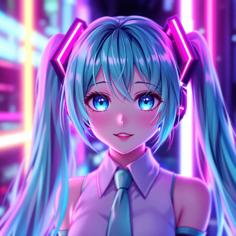 Hatsune Miku PFP portrait with cyber style lighting for aesthetic profile icon