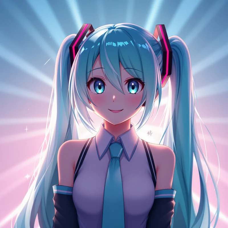 glowing Miku portrait with clean pastel glow for anime profile display