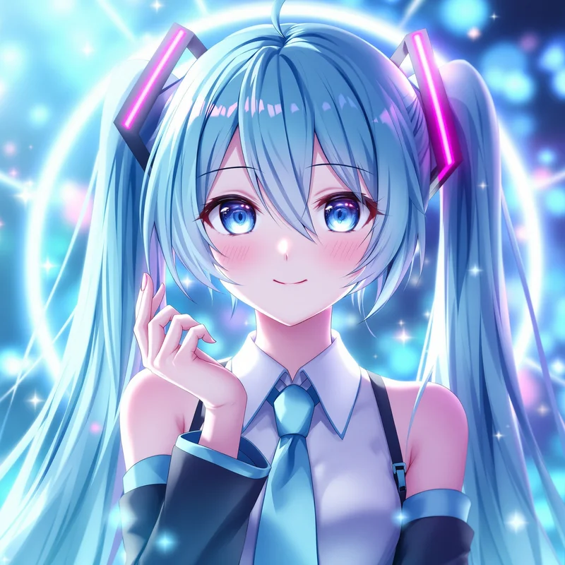 centered Miku PFP portrait with bright aqua palette for aesthetic profile icon