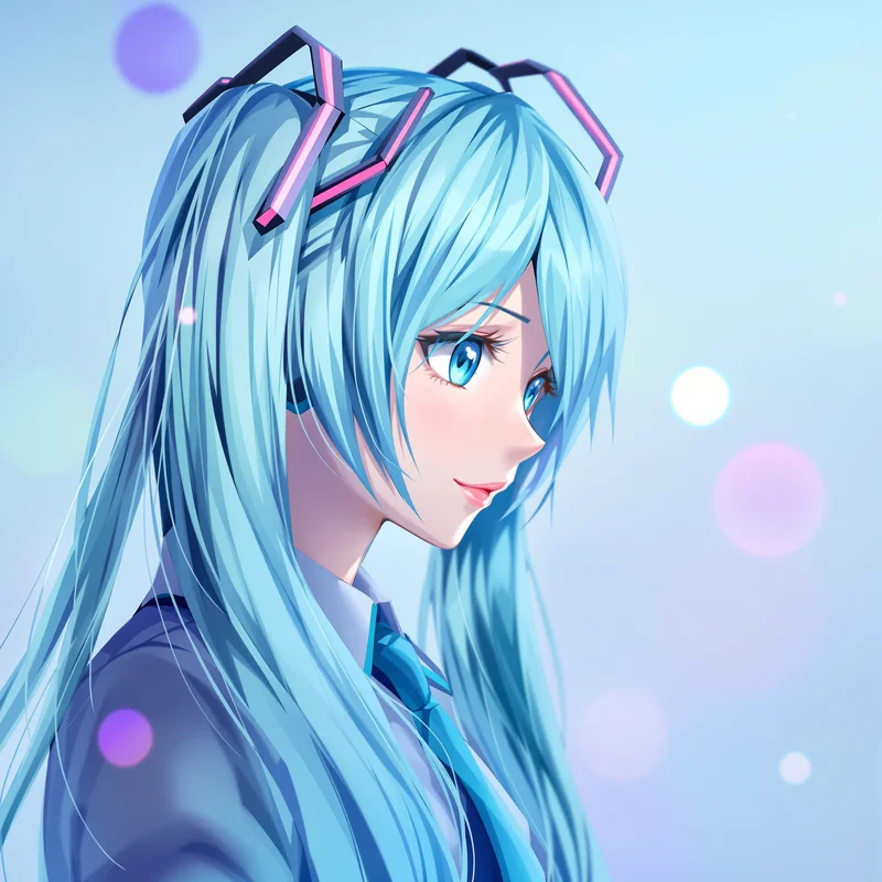 future Miku profile avatar with digital gradient background for futuristic PFP design