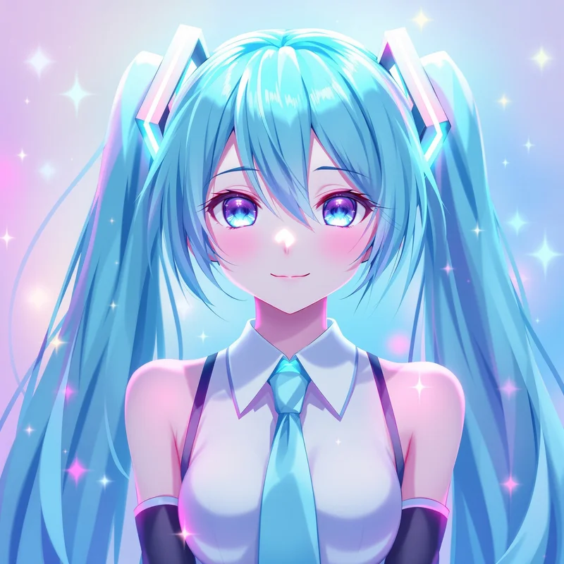 Miku anime avatar portrait with neon glow lighting for avatar display