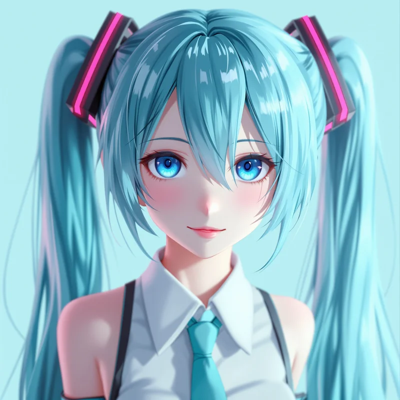 digital Miku anime portrait with cyber style lighting for online avatar styling