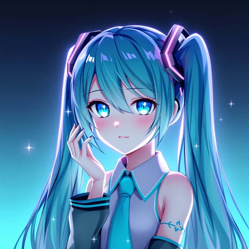 digital Miku anime portrait with soft hologram lighting for futuristic PFP design