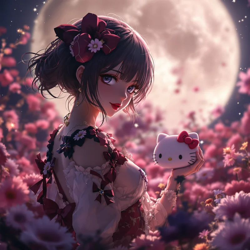 Hello Kitty PFP Gothic Moonlight aesthetic avatar design