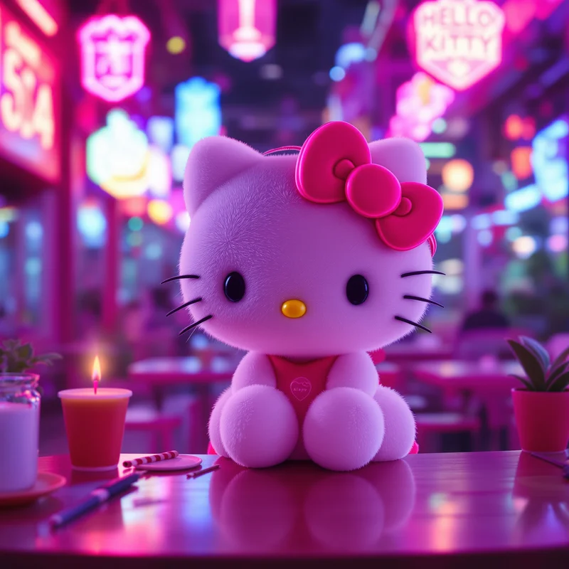 Hello Kitty PFP Neon Cafe Night aesthetic avatar design