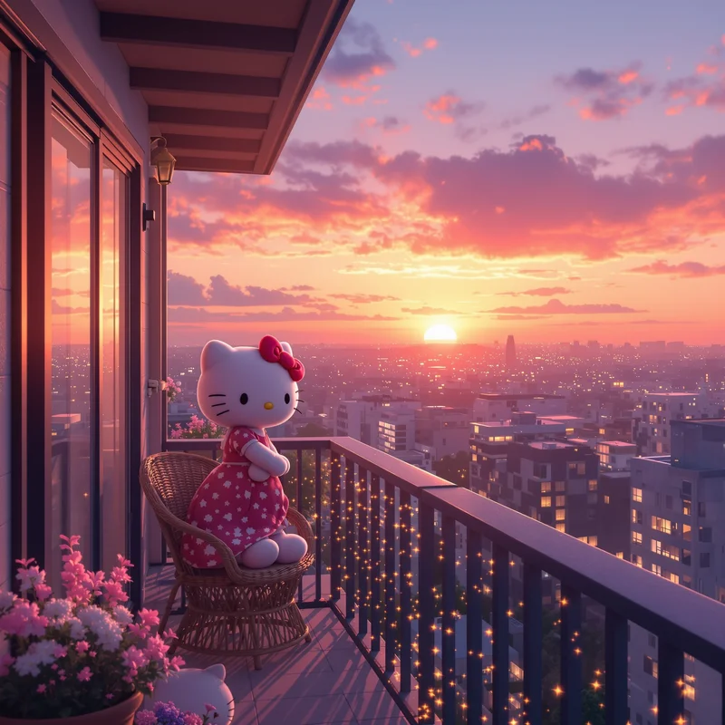 Hello Kitty PFP Sunset Balcony aesthetic avatar design
