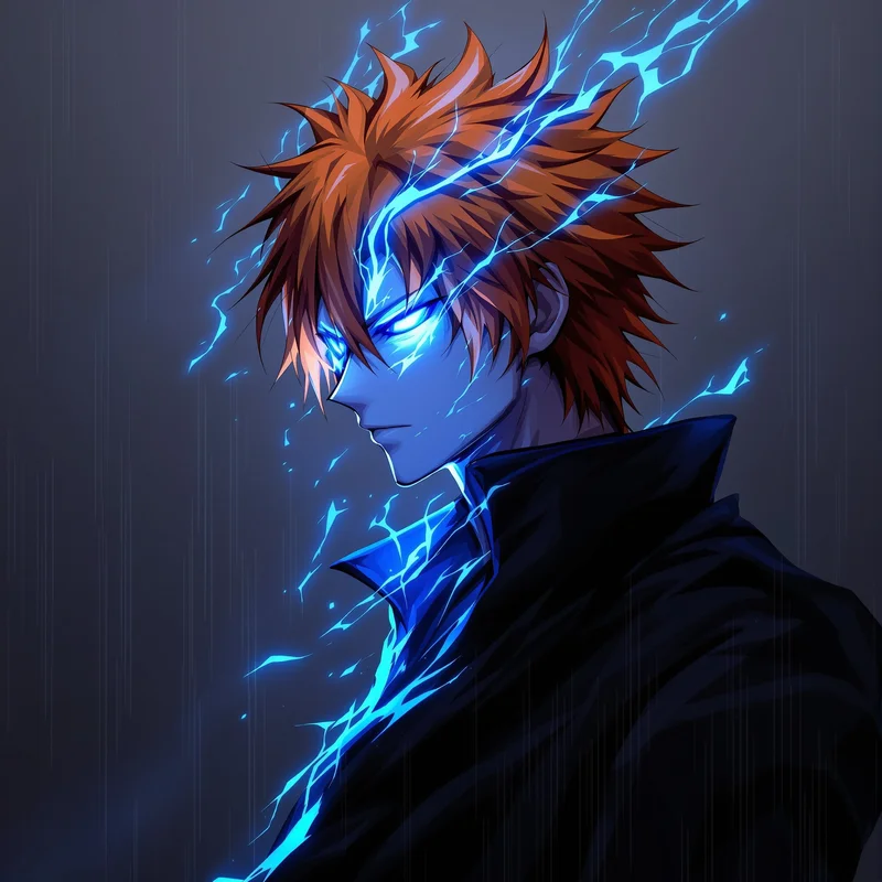 anime Ichigo PFP avatar portrait with strong shadow lighting for anime account visuals