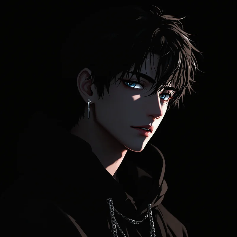 dark fashion instagram anime boy pfp with monochrome aesthetic