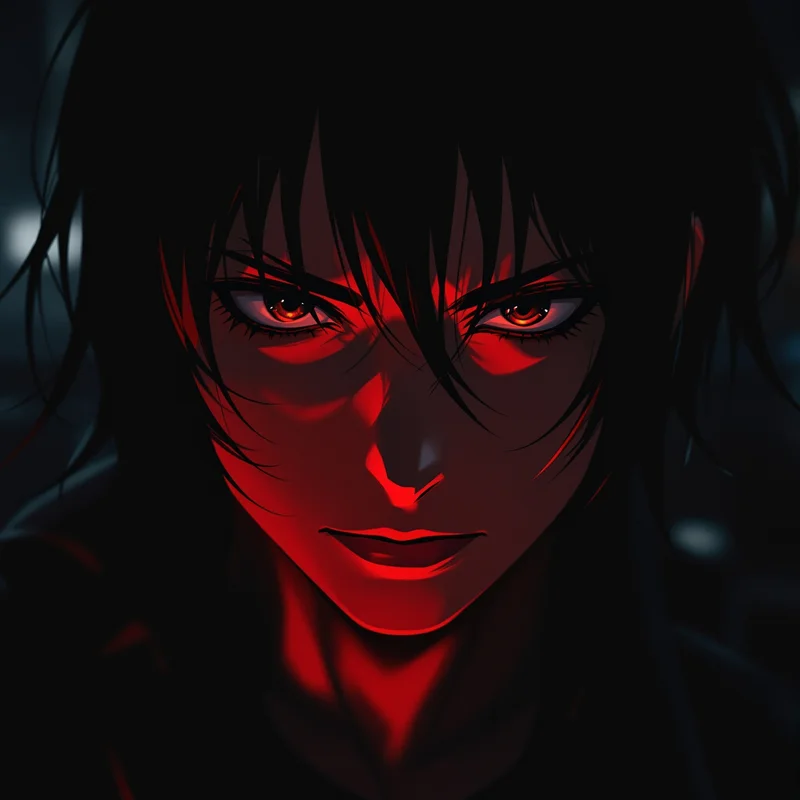 dark red instagram anime pfp with luxury shadow aura