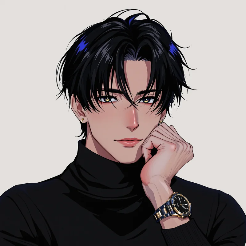 rich minimal instagram anime boy pfp with luxury fashion aura