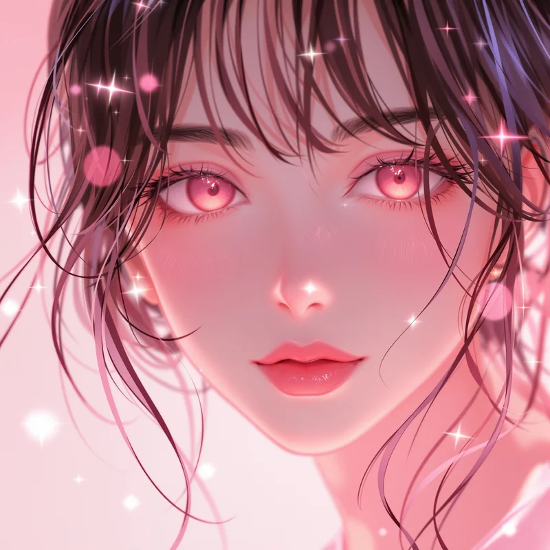 soft pink instagram anime girl pfp with glossy feminine aesthetic