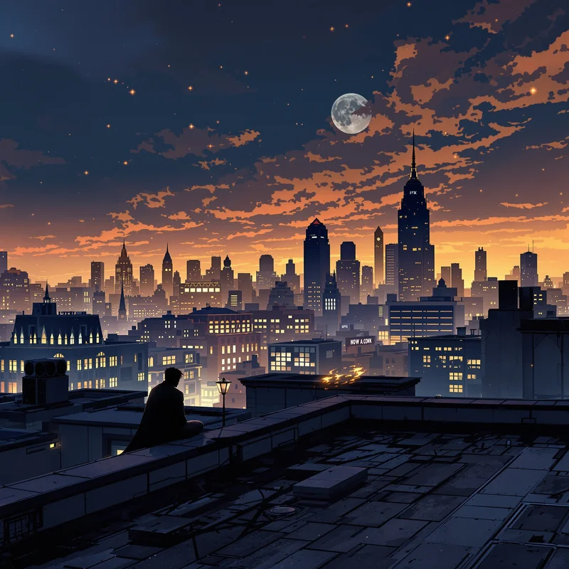 Lonely rooftop Invincible PFP with emotional city lights