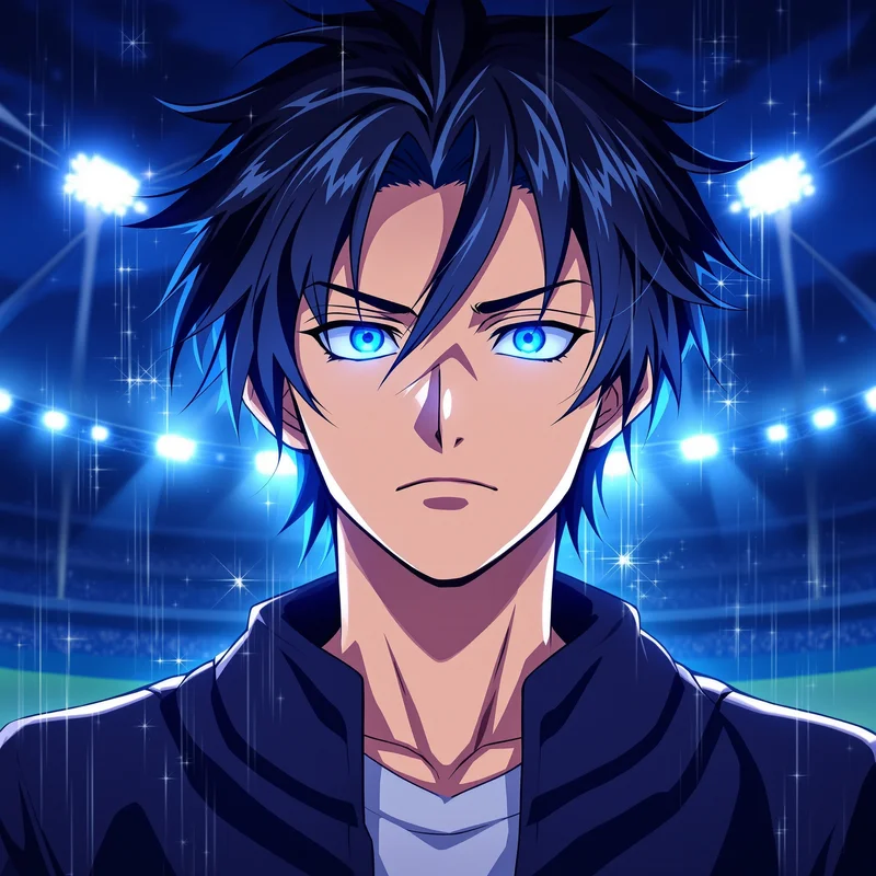 centered Isagi PFP portrait with sharp shadow lighting for anime icon design