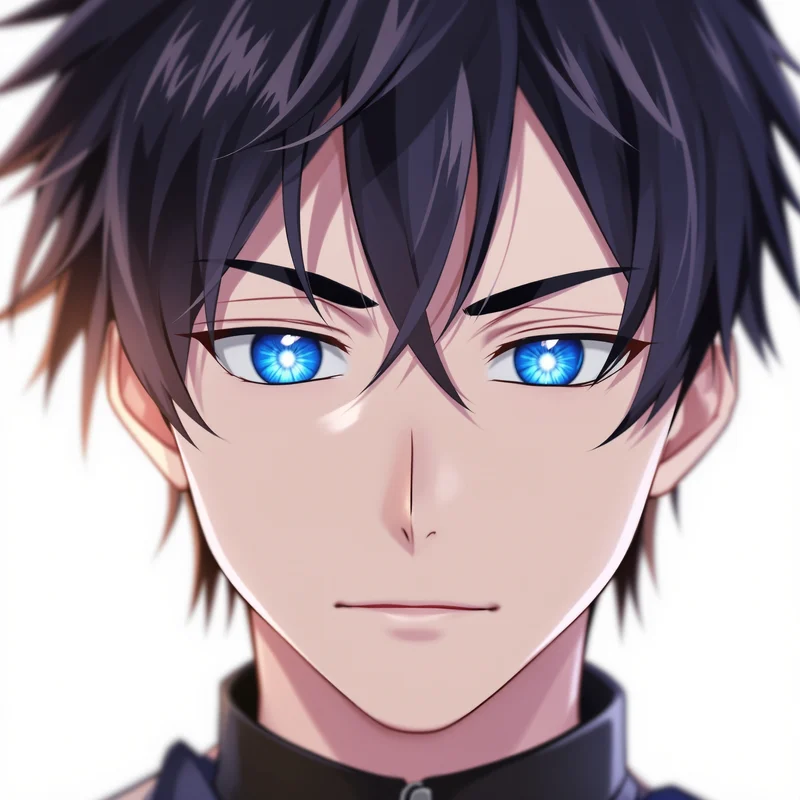 Yoichi Isagi PFP with strong blue highlights in the eyes
