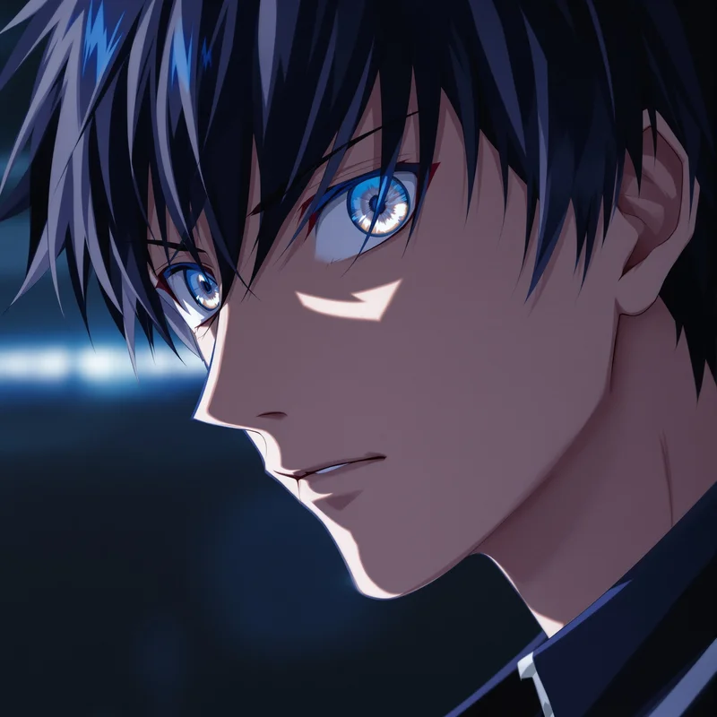 Isagi anime avatar with cold expression and analytical focused eyes