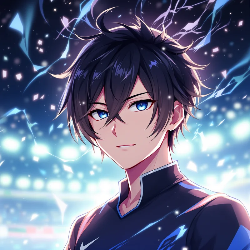 Isagi anime profile avatar with cool blue atmosphere for anime icon design