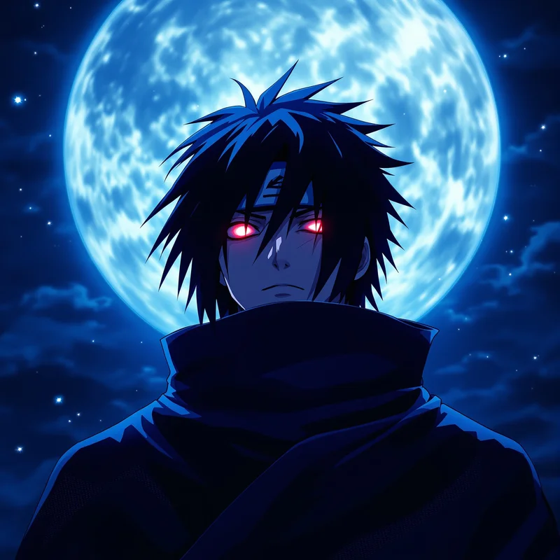 Itachi PFP under blue moonlight with cinematic anime shadows