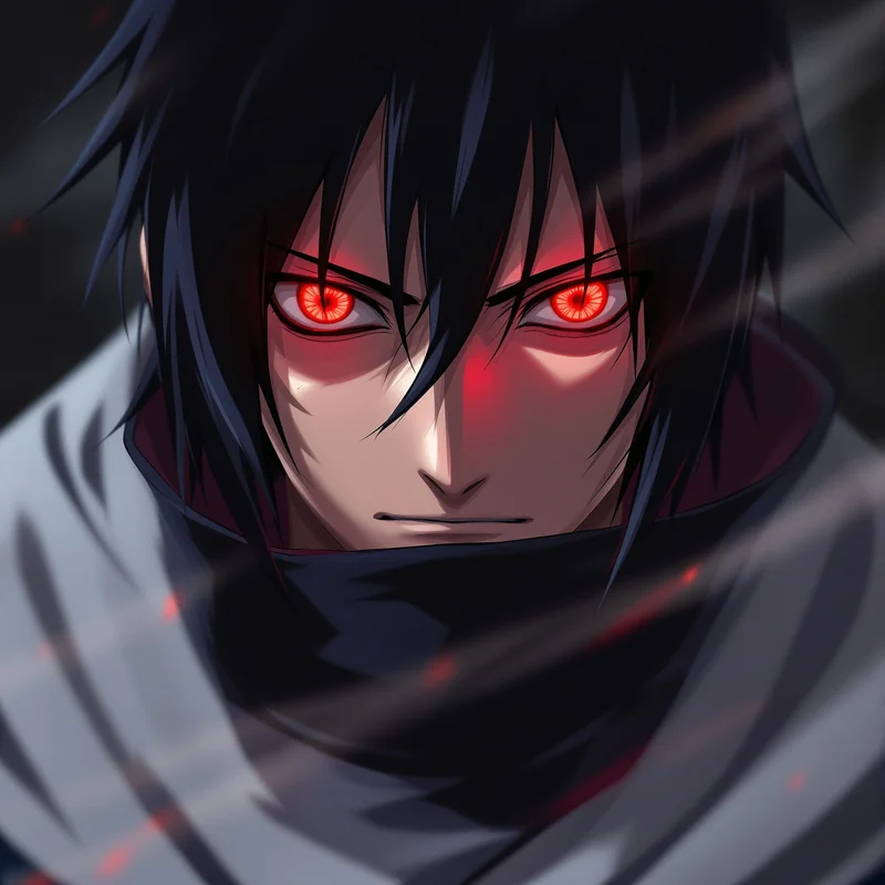 Itachi PFP with compressed red Sharingan eye glow