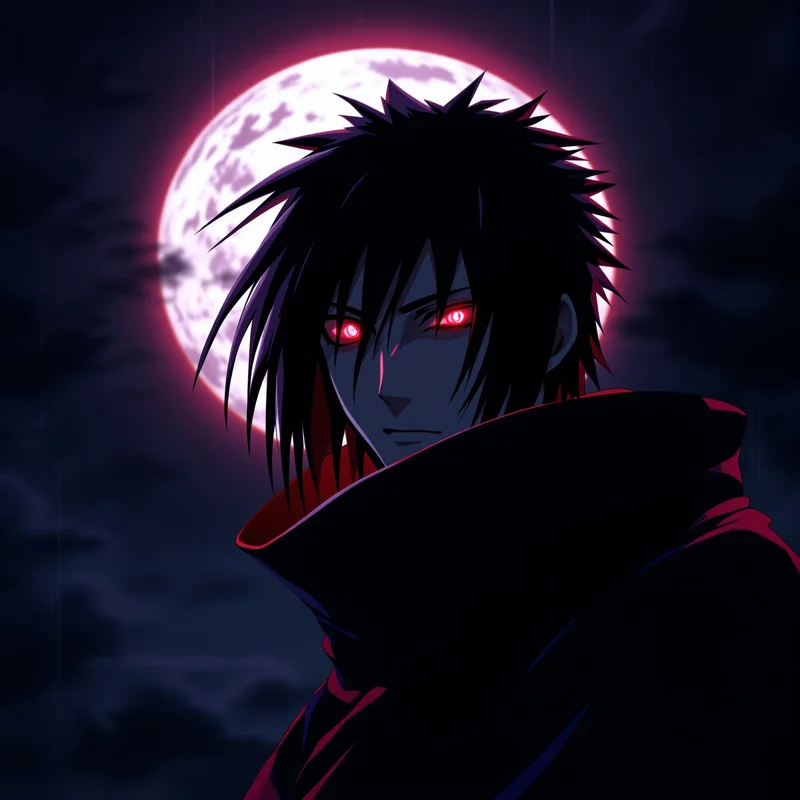Itachi PFP with moonlight shadows and cinematic anime aura