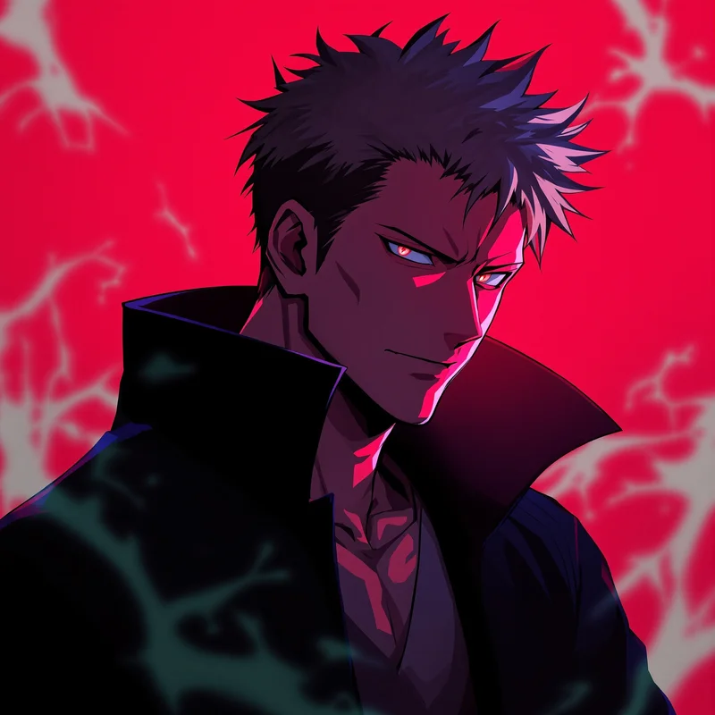 cursed energy anime portrait with dark anime lighting for profile picture use