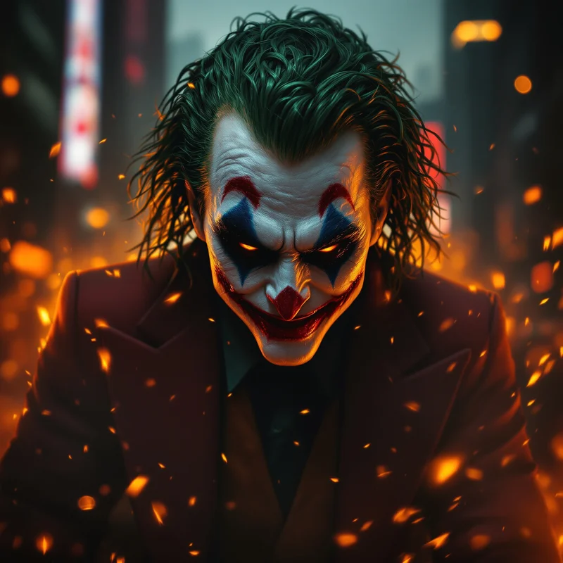 Burning Joker PFP with orange fire glow and sinister smile