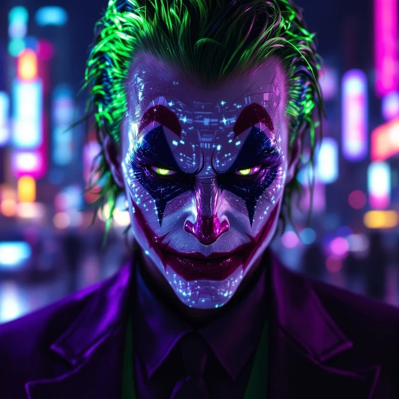 Cyberpunk Joker PFP with holographic neon madness