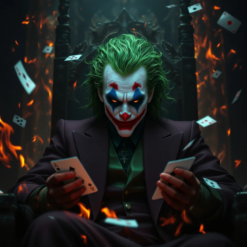 King of Chaos Joker PFP with throne and burning cards