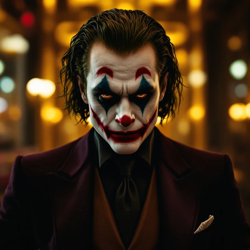 Luxury criminal Joker PFP with gold cinematic lighting