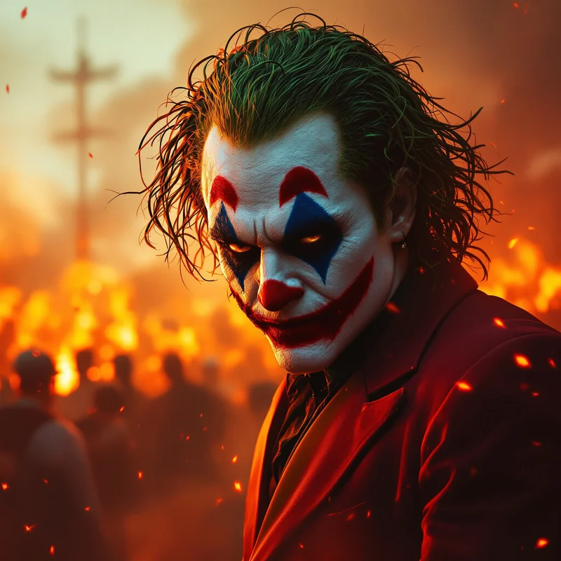 Riot leader Joker PFP with smoke flare and crowd shadows