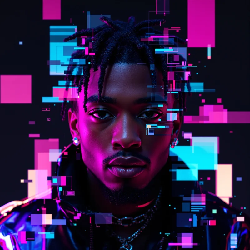 Juice WRLD pink cyan glitch avatar.