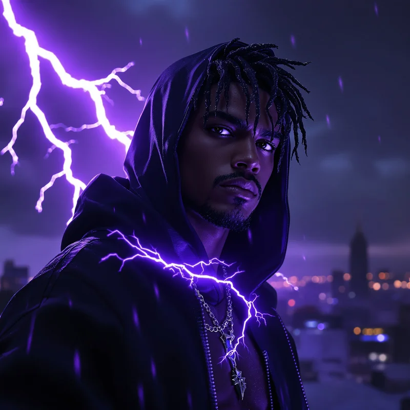 Juice WRLD violet lightning avatar.