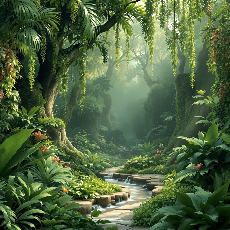 Dreamy layered jungle background