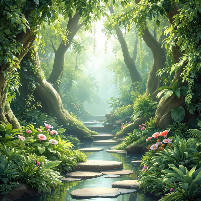 Dreamy layered jungle background