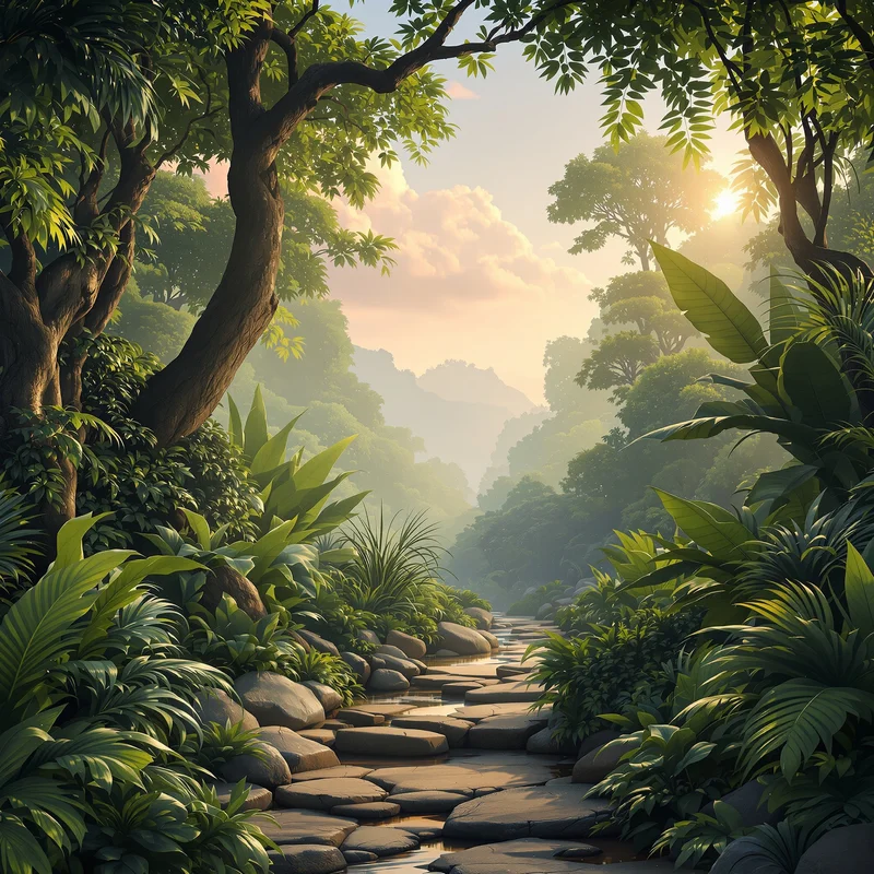 Gentle dawn jungle background