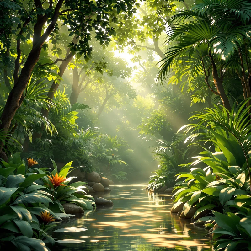 Gentle sunlight jungle background