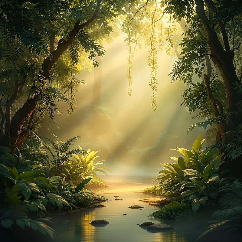 Luminous misty jungle background