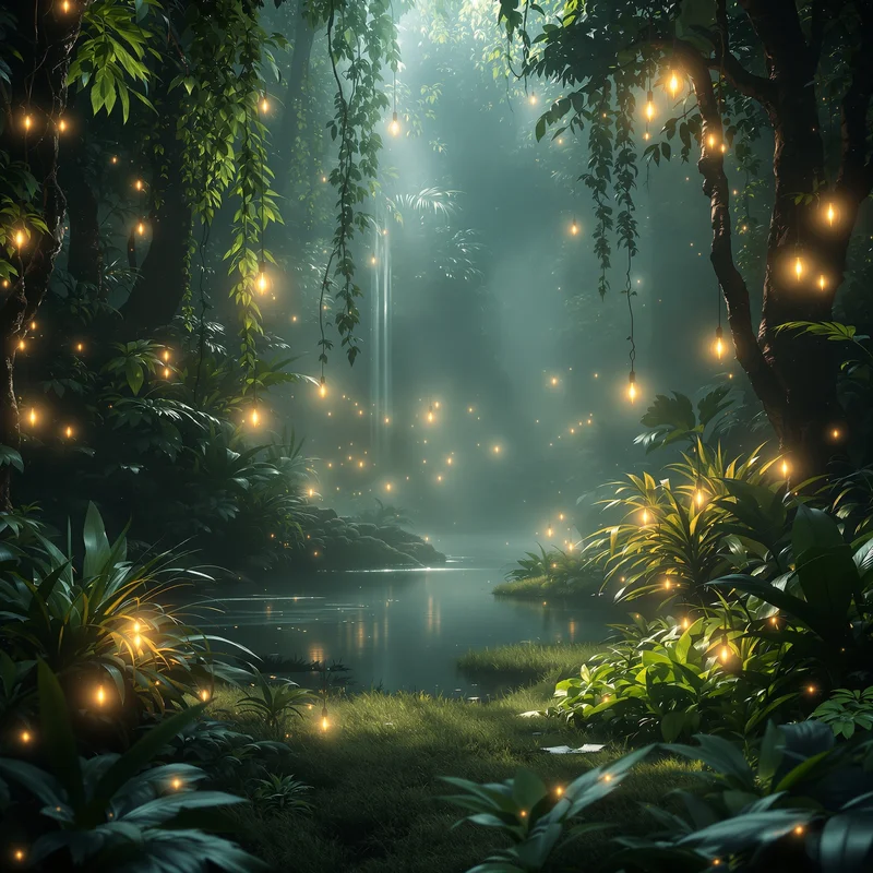 Luminous misty jungle background