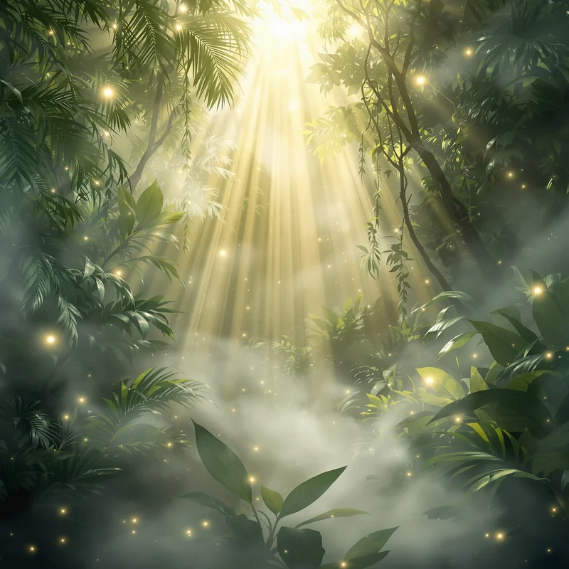 Luminous misty jungle background