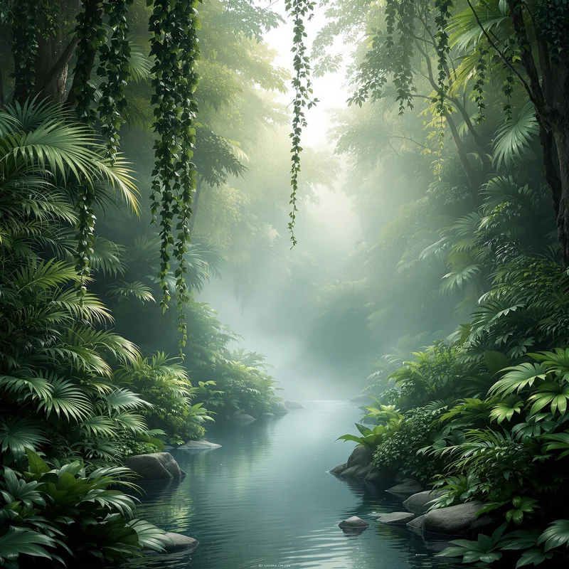 Luxury misty jungle background
