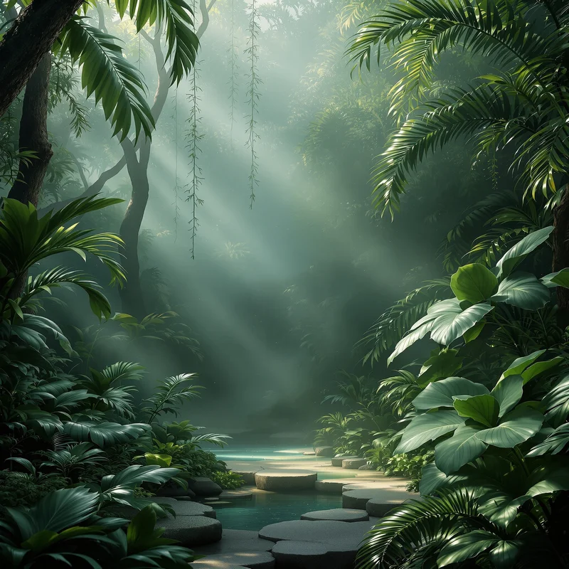 Luxury misty jungle background